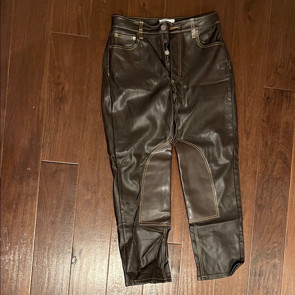Women’s Straight Leg Faux Leather Jeans - Dark Brown